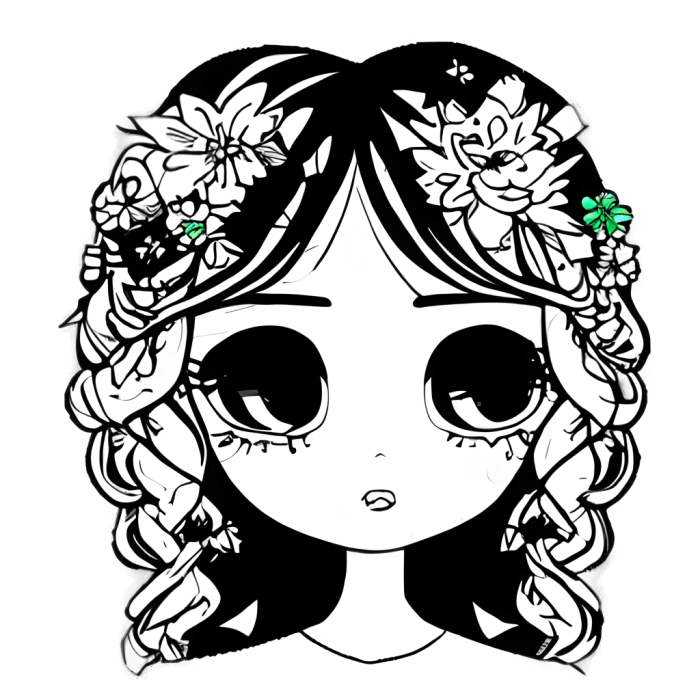 Anime flower petals in hair coloring page