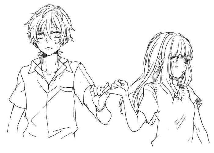 Anime couple holding hands coloring page