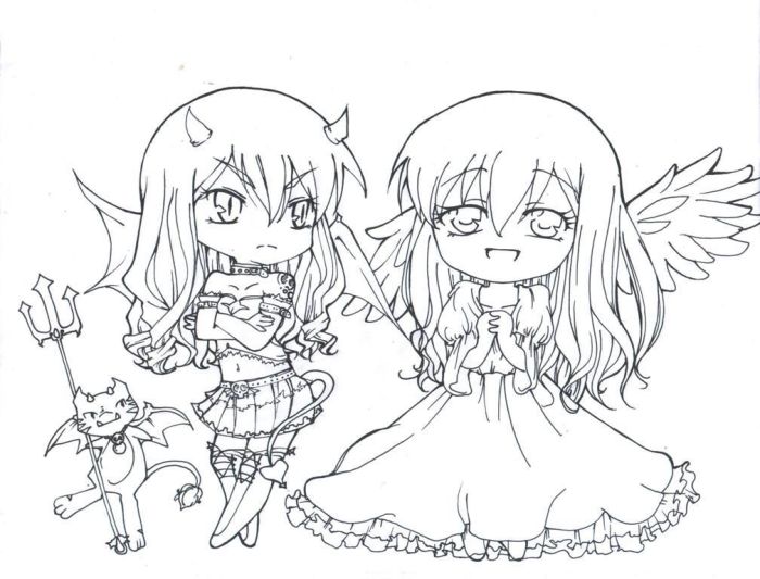 Anime angel and devil coloring pages