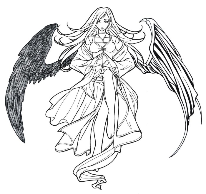 Anime fallen angel coloring template