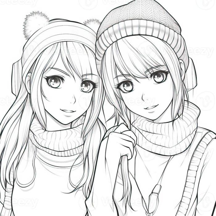 Anime coloring pages best friends