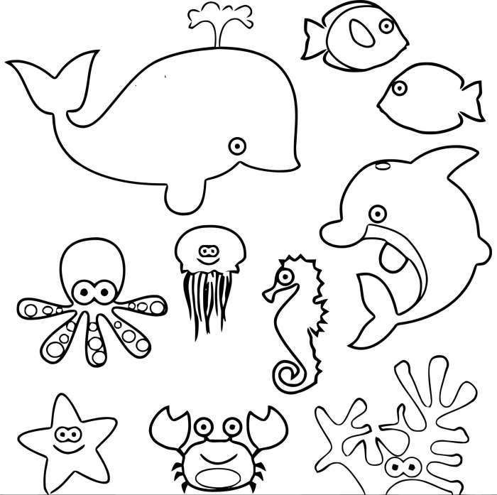 Coloring sea animals sheets for kids