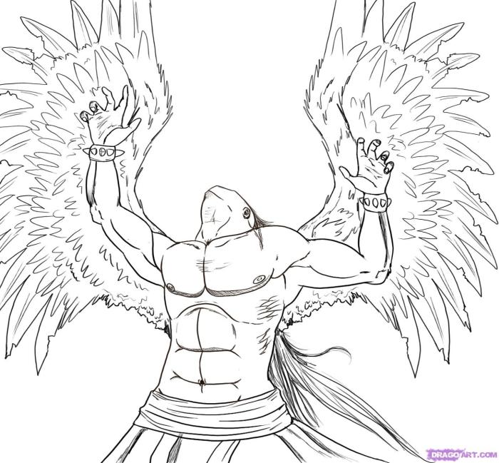 Anime fallen angel coloring template