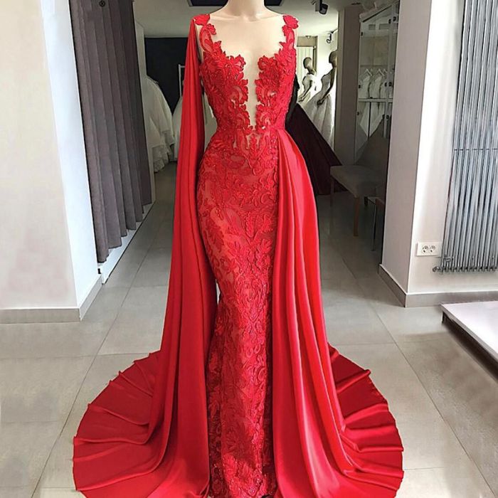 Mermaid wedding dress red