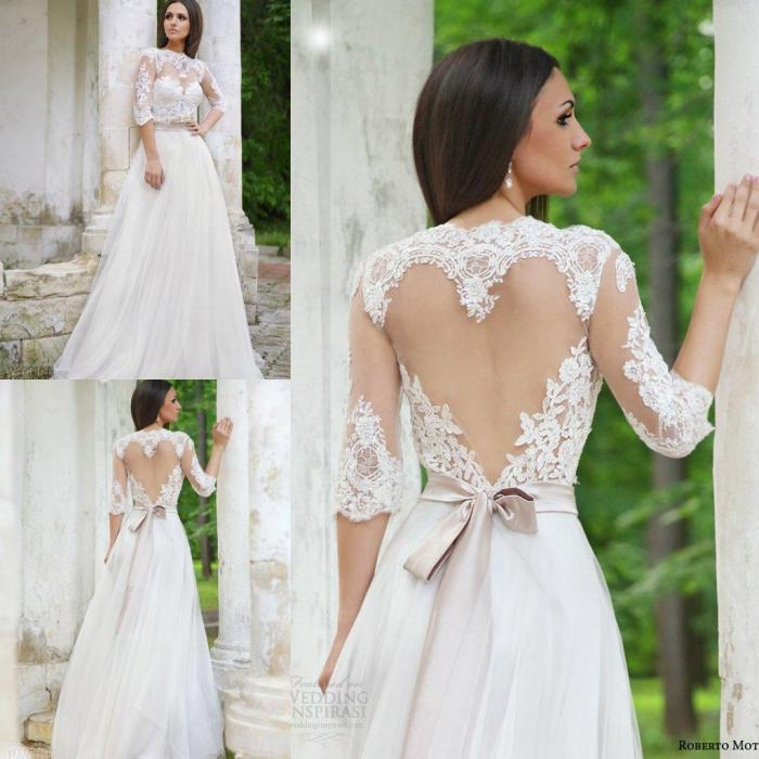 Long sleeve backless wedding dresses