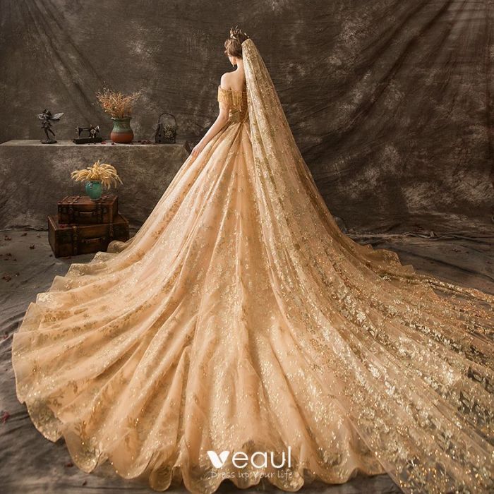 Gold wedding dresses for bride